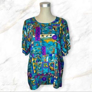 Vintage | 90s Funky Print Teal, Blue, Purple Top
